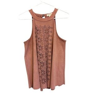 2/$30 Taylor & Sage Dusty Rose Faux Suede Laser Cut Sleeveless Halter Top Medium